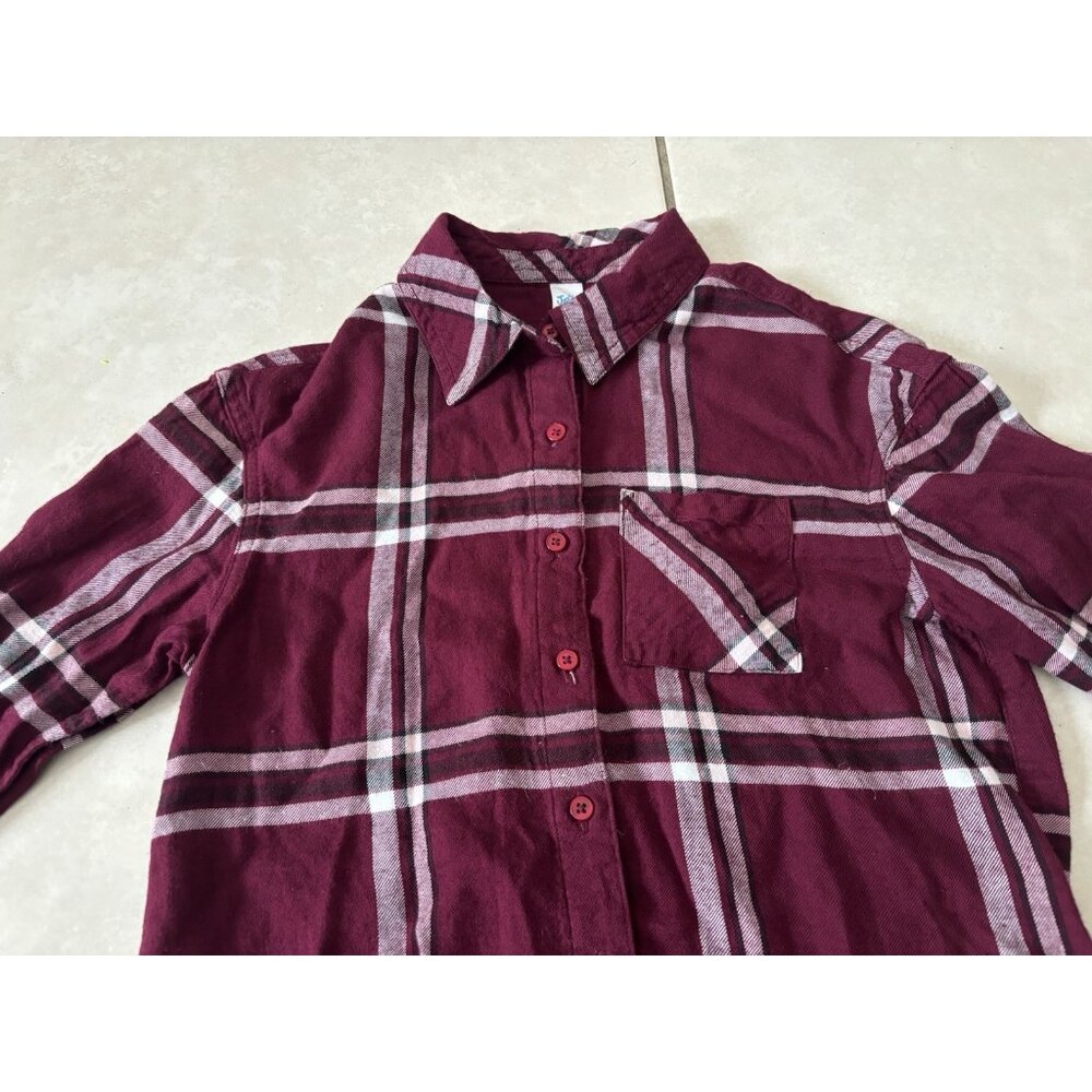 Justice Girl's Burgundy White Plaid Long Sleeve Soft Button Up Shirt Sz 12 - Picture 3 of 5